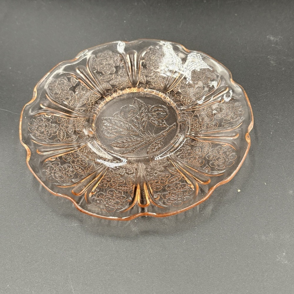 Pink Depression Glass Cherry Blossom Saucer Vintage Jeanette 5.5"
